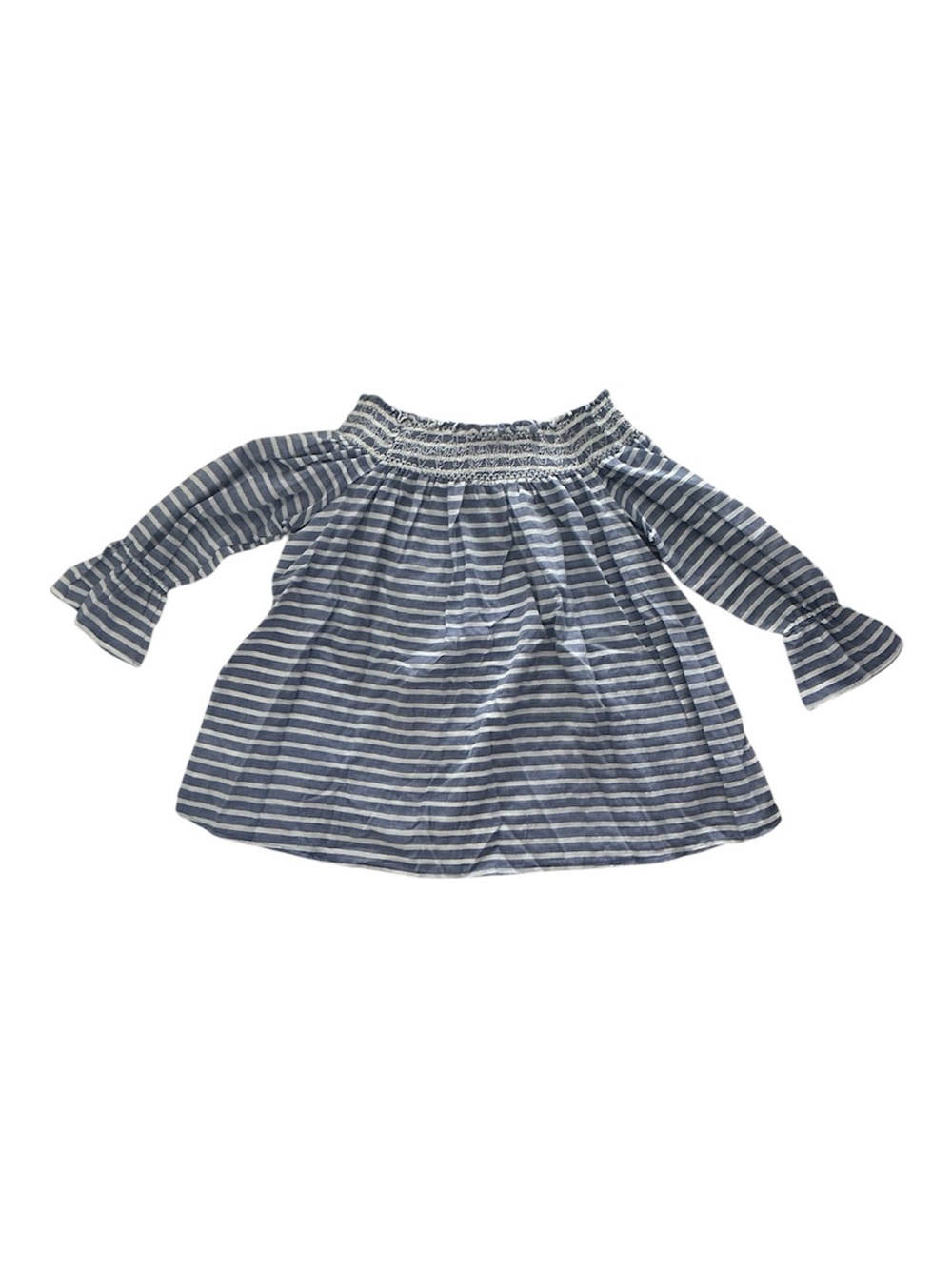 She+Sky Blue and White horizontal striped off-the-shoulder boho peasant blouse M
